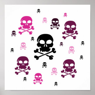 Tecknad Döskallars Collage - Rosa Poster