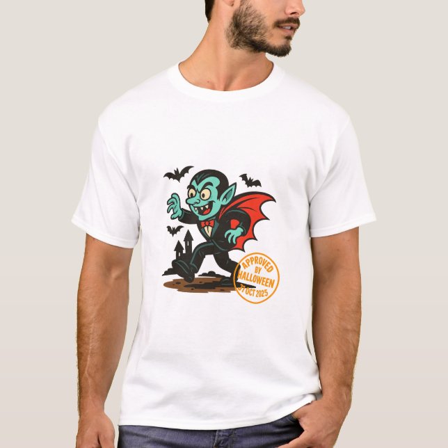 Tecknad Dracula Vampire - Godkänd av Halloween T Shirt (Framsida)