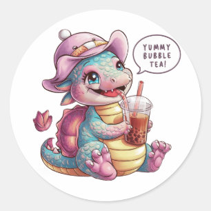 Tecknad Dragon: Mysigt, Kawaii Vibes Runt Klistermärke