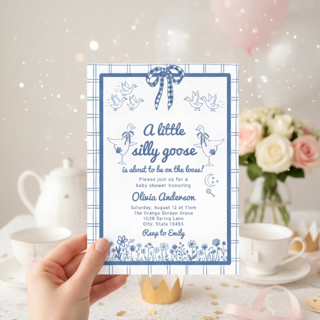 Tecknad Dum Anka blå Gingham Band Baby Shower Inbjudningar (Skapare uppladdad)