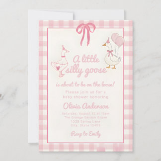 Tecknad dum gås rosa rutig band baby shower inbjudningar