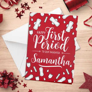 Tecknad Dynors Red Script Tonåring First Period fö Kort