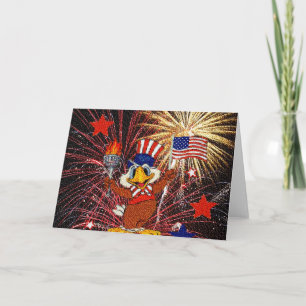 Tecknad Eagle med Flagga och Fireworks (texturerat Kort