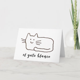 Tecknad El Gato Blanco Katt Linjedragning Kort