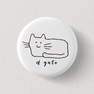 Tecknad El Gato Katt Klotter Linje Knapp