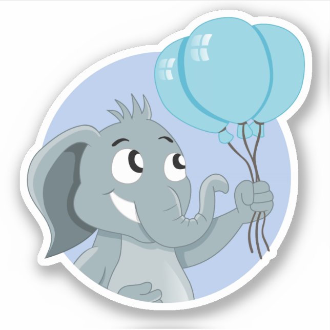 Tecknad elefant med blå ballonger klistermärken (Framsida)