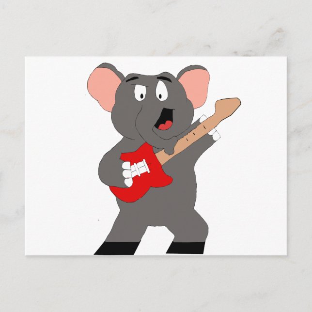 Tecknad elefant med gitar vykort (Framsida)
