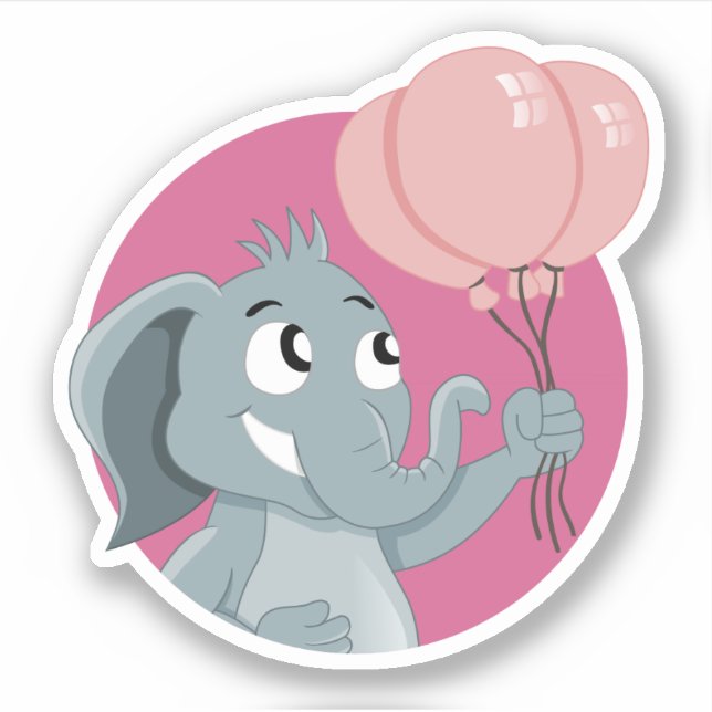 Tecknad elefant med rosa ballonger klistermärken (Framsida)