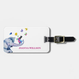 Tecknad Elefant och fjärilar Bagagebricka