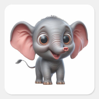 Tecknad Elephant Delight - Charming Animal Fyrkantigt Klistermärke