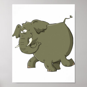 Tecknad Elephant Grått Animal Poster