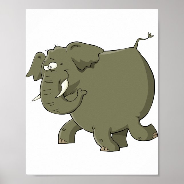 Tecknad Elephant Grått Animal Poster (Framsidan)