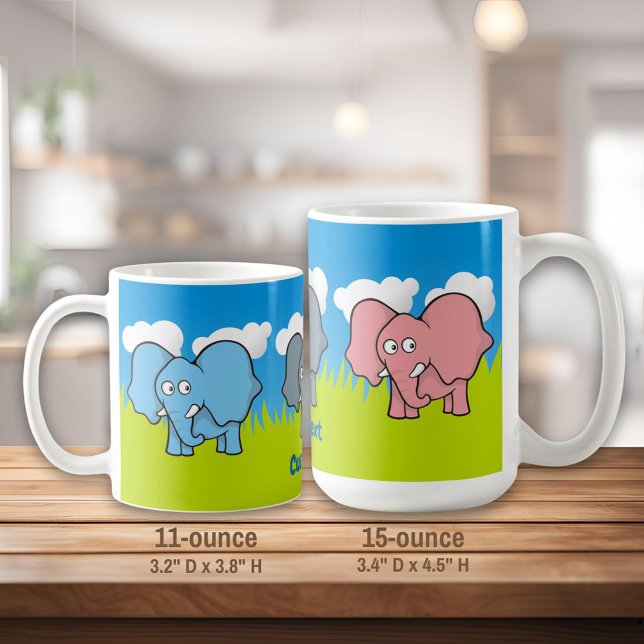 Tecknad Elephants Coffee Mugg (Skapare uppladdad)