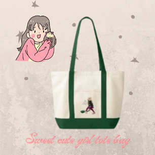 Tecknad, enkel cute Girl Teckning Tote Bag Tygkasse