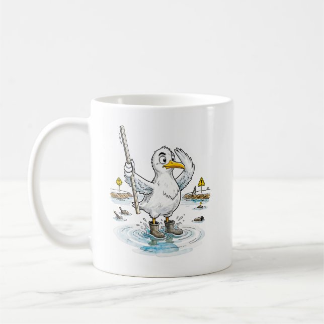 Tecknad fågel översvämningsmätare i arbete kaffemugg (Vänster)