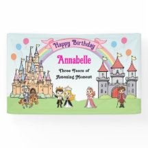 Tecknad Fairytale Princess och Knight Party Banner
