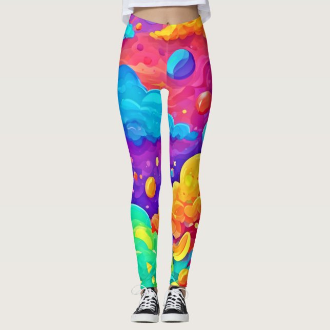 Tecknad färgexplosion konst leggings (Framsida)