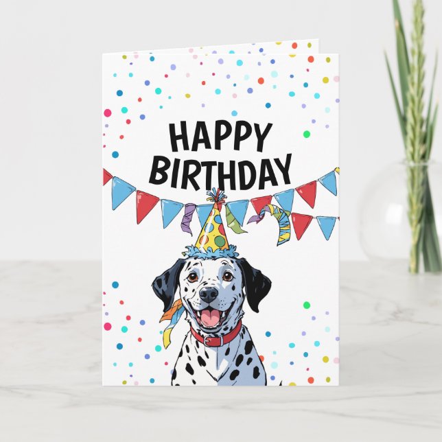 Tecknad Färgfull konfetti Dalmatien Birthday Kort (Framsida)