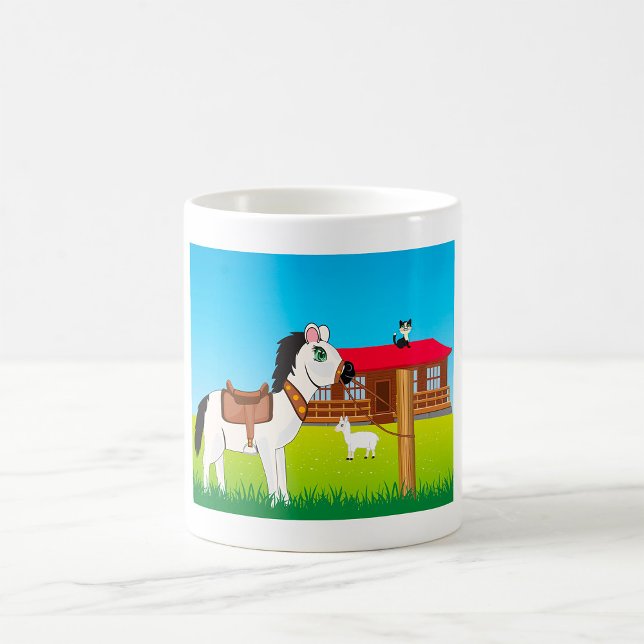 Tecknad Farm Scene med hästkött och get Kaffemugg (Skapare uppladdad)
