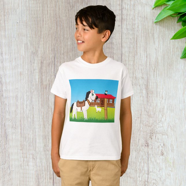 Tecknad Farm Scene med hästkött och get T Shirt (Skapare uppladdad)