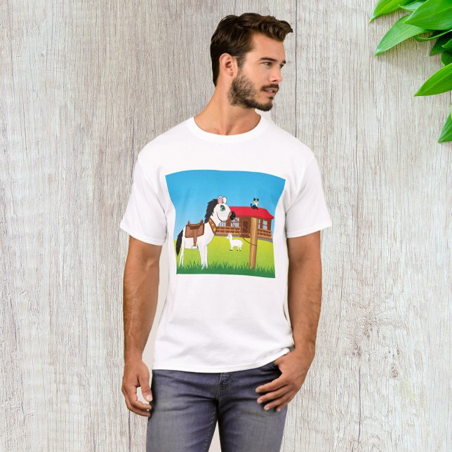 Tecknad Farm Scene med hästkött och get T Shirt (Skapare uppladdad)
