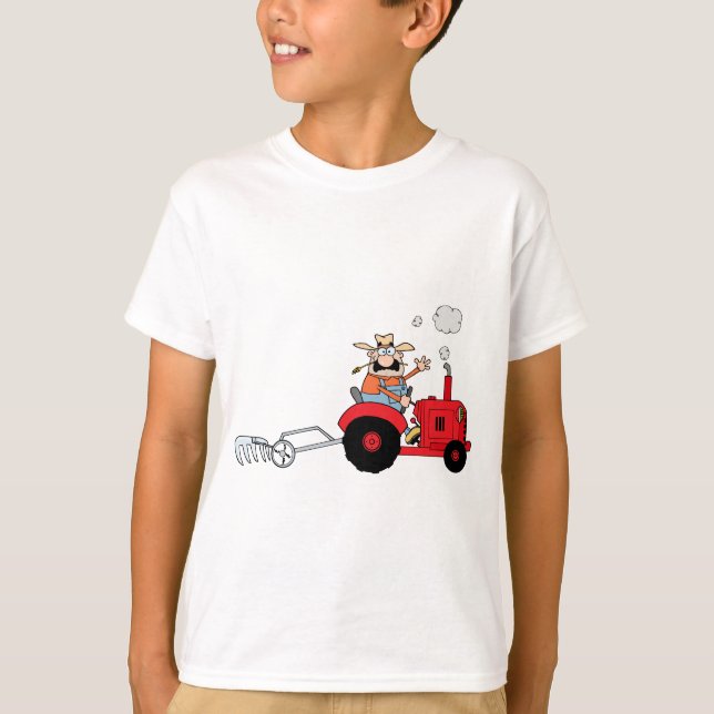 Tecknad Farmer som kör en röd traktor T-shirt (Framsida)