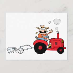 Tecknad Farmer som kör en röd traktor Vykort