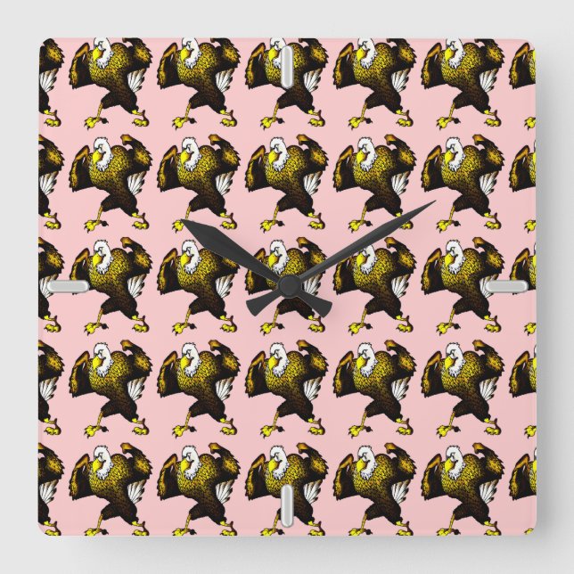 Tecknad Fighting Eagle Fyrkantig Klocka (Framsida)