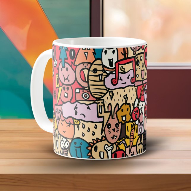 Tecknad figur Handritat kastmönster Kaffemugg (Skapare uppladdad)