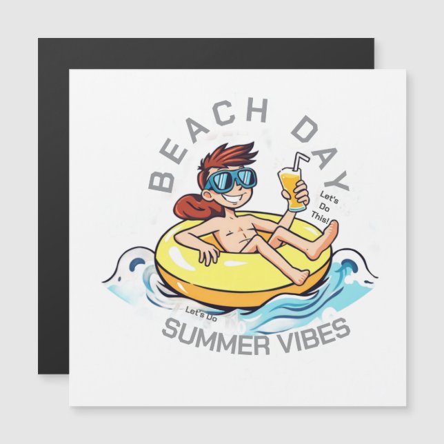 Tecknad figur på uppblåsbar ring på stranddag (Fram/baksida)