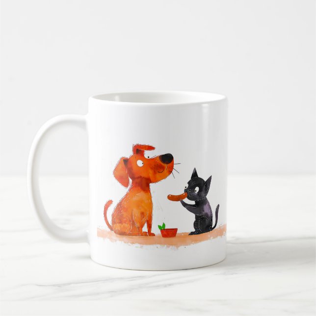 Tecknad film om hund och katt kaffemugg (Vänster)