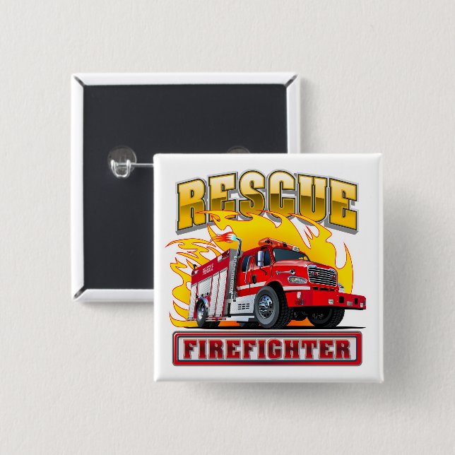 Tecknad Fire Lastbil T-Shirt Knapp (Framsida & baksida)