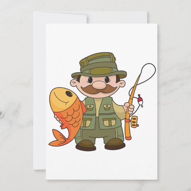 Tecknad Fisherman med Big Catch Funny Fishing Inbjudningar (Framsida)