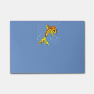 tecknad fisk efter notering post-it block