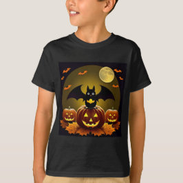Tecknad fladdermus och pumpor under fullmåne t shirt