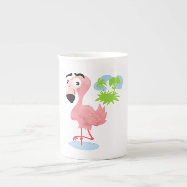 Tecknad Flamingo Bone China Mugg Benporslin Mugg (Framsidan)