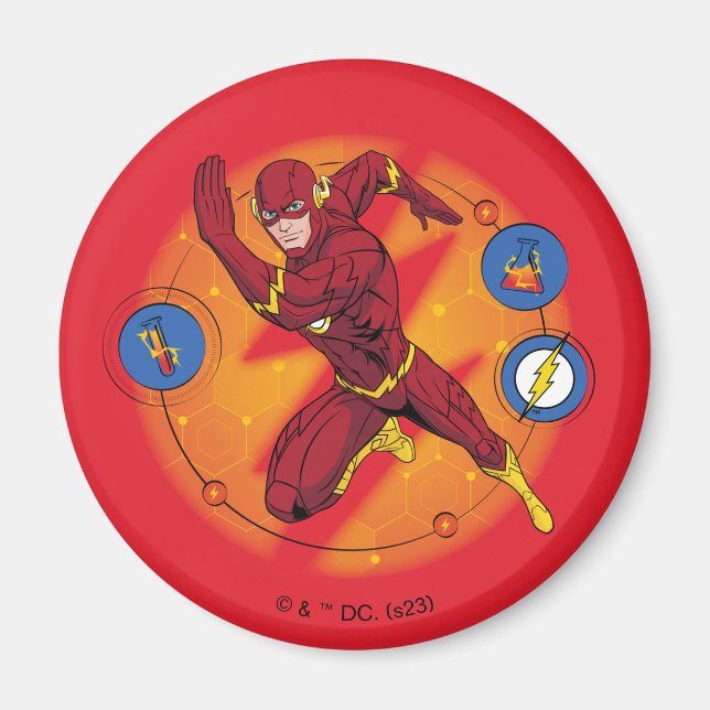 Tecknad Flash Laboratory Running Graphic Magnet (Framsidan)