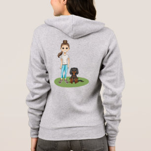 Tecknad flicka & Cavalier King Charles Spaniel sva T Shirt