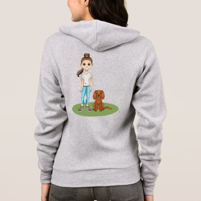 Tecknad flicka & Ruby Cavalier King Charles Spanie T Shirt (Baksida)