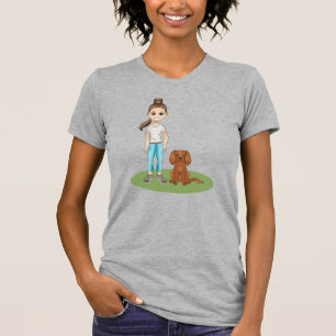 Tecknad flicka & Ruby Cavalier King Charles Spanie T Shirt
