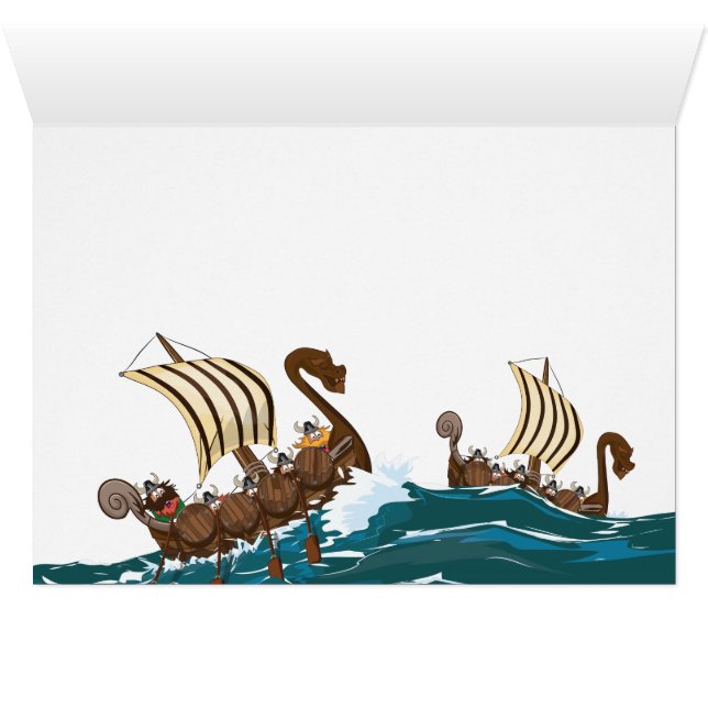 Tecknad flotta för Viking-invasion Hälsningskort (Insidan Horizontal (UnderSidan))
