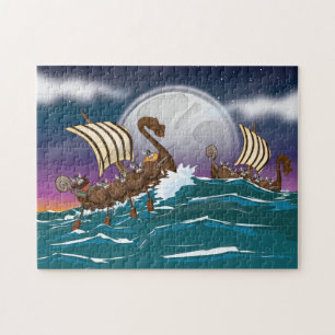 Tecknad flotta för Viking-invasion Pussel