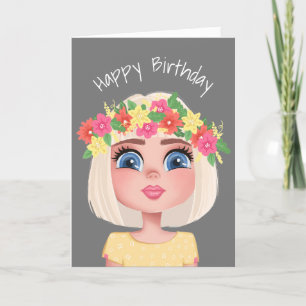 Tecknad Flower Child Girl Kort