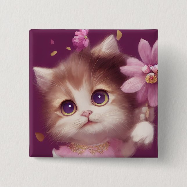 Tecknad fluffy baby kitten med stort öga knapp (Framsida)