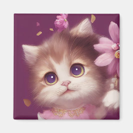 Tecknad fluffy baby kitten med stort öga magnet