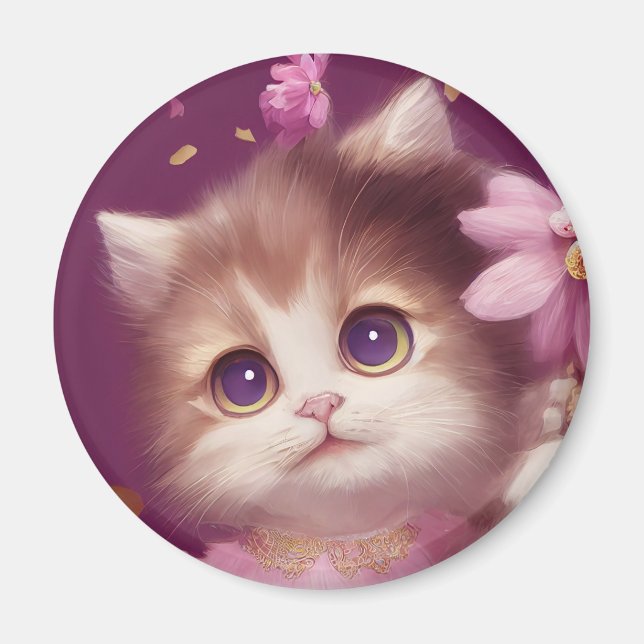 Tecknad fluffy baby kitten med stort öga magnet (Framsidan)