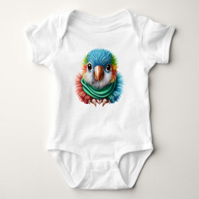 Tecknad Fluffy Lycklig Baby Parrot T Shirt (Framsida)