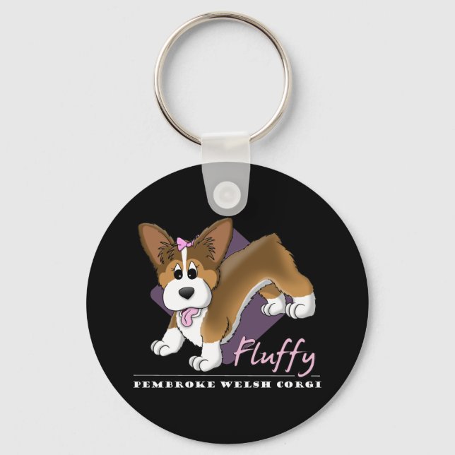 Tecknad Fluffy Pembroke Welsh Corgi Nyckelring (Framsida)