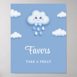 Tecknad fluffy white moln nio Blue Boy favors Poster