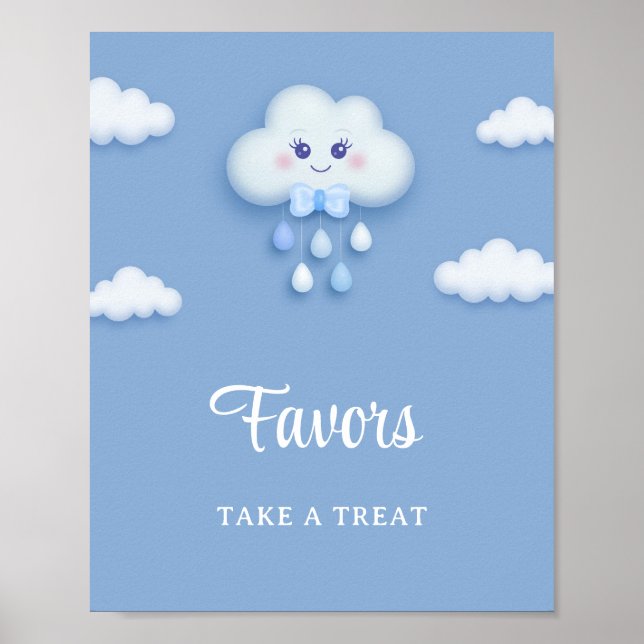 Tecknad fluffy white moln nio Blue Boy favors Poster (Framsidan)